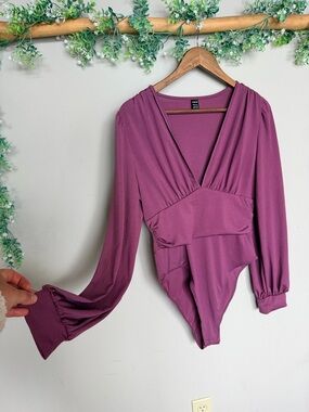 SHEIN Plum V-Neck Wrap Bodysuit